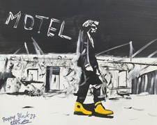 Art Contemporain Noir/Jaune  Style Borderline  40x50 cm