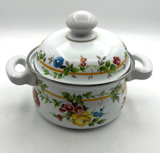 RARE Wiener Email Austria Casserole Pot w/Lid Hand Painted Floral