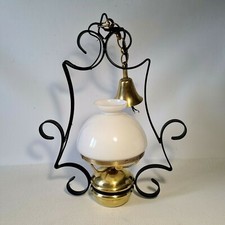 💡  lustre, suspension lampe à pétrole laiton & opaline