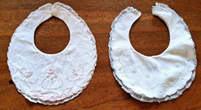 BIBS -2 antique embroidered cotton and lace bibs