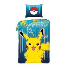 Set Lit Simple Housse de Couette + Taie D'Oreiller Officiel Pokemon Pikachu En