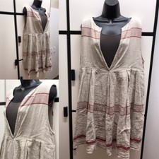 Veritecoeur Jumper Dress Tunic Rumpled Raw Linen Natural Paprika Border Print 