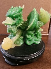 Vintage Dragon Jade Green Color Chinese Resin Fire Breathing Statue Feng Shui