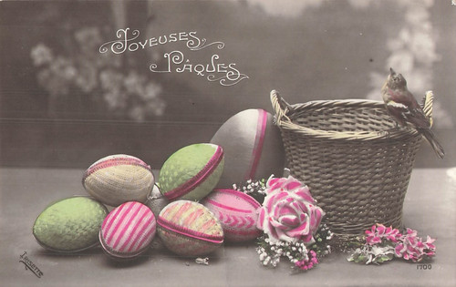 Paques panier oiseau oeufs - cp,