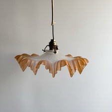 Antique White & Orange Opaline Glass Flower Chandelier - Vintage Art Deco Style