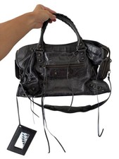 BALENCIAGA City 115748 Black Grey Leather 2Way Shoulder Bag Medium 38cm y2k