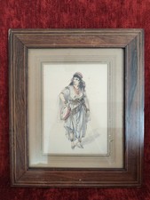 Original drawing ink painting orientalist dancer 19th century in original frame