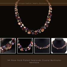 14K Rose Gold Plated Swarovski Crystal Multicolor Necklace Beautiful Bridal Gift