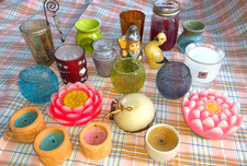 LOT DE BOUGIES ET PHOTOPHORES : objets neufs et d'occasion dont oiseau Trinacria