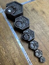 No. 7 Series of 6 Antique Cast Iron Hex Weights Roberval Scale Tools Lot