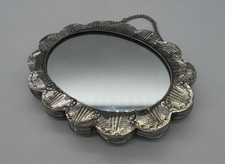 MAGNIFIQUE MIROIR DECOR FLORAL EN ARGENT MASSIF TURQUIE