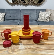 Vintage Tupperware 24Pc Set Harvest Collection Plates/Bowls/Mugs & Cups W/Lids