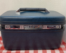 Vintage Samsonite PROFILE 11 TEAL BLUE travel beauty case inside pockets, mirror