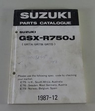 Parts catalogue Suzuki GSX-R 750 J (GR77A/GR77B/GR77D) status 12/1987