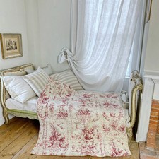 54x61 Toile de Jouy small quilt Provencal boutis 1870 hand quilted French count