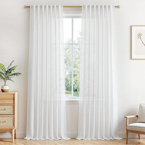 Rideau voilage blanc effet lin - rideau,