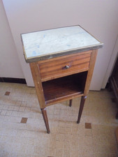 Aancien,e  table de salon chevet bout canapé bois marbre blanc H 70 cm