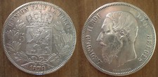 Belgium 5 Francs 1870 Silver Coin Leopold 2 King of Belges Free Shipping World