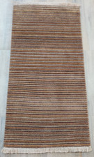 Petit tapis noué main 2'3" x 4'4" pure laine art motif rayures soie 68x132 cm