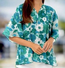 Antik Batik Lorette Blouse Oversized Sz S Floral Flutter Sleeve Lightweit Cotton