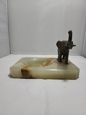 Bronze Elephant 1930s Art Deco Onyx Ashtray/ Trinket Dish Vintage (MM)