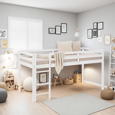 Lit mezzanine enfant 90x200 cm blanc en bois avec sommier et matelas Homestyle4u