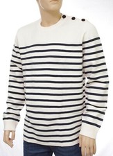 Pull marin rayures écru col