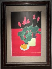 Japanese Woodblock Print Bernard Cathelin [Still life with cyclamen and persimmo
