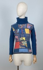 AVENTURES DES TOILES Blue Wool Abstract Print Designer Pullover Sweater Size 36