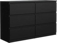Commode Noir Mat avec 6 tiroirs 120 cm - Meuble Rangement, Chambre Adulte