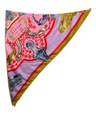 Hermes Triangle Geant Etriers Cashmere Silk Scarf Brown Pink Tags No Box Use