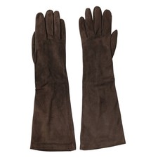 DOLCE & GABBANA Gloves Brown Goat Leather Elbow Length Mitten 7.5 / M RRP 370usd