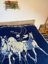 Couverture lit 2P mélange laine alpaca / alpaga CHEVAL CHEVAUX bleu CA027