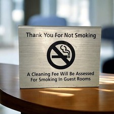 Hotel Sign Thank You For Not Smoking Cleaning Fee Warning
