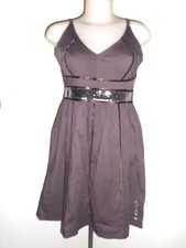 SUPERBE ROBE CALVIN KLEIN TAUPE LISERET SATIN SEQUIN ARGENTER FINE BRETELLE T:M