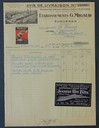 Facture 1934 tole - 1934, etamee