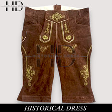 Brown German Bavarian Lederhosen Shorts with Embroidery for Men |  Oktoberfest