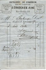 Bordeaux (33) Invoice 1885.Gifts.Coal and firewood.Rue Mably.