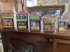 Rare 5 Antique Spice Jars Flour Sugar Etc