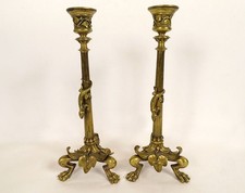 Paire bougeoirs bronze doré