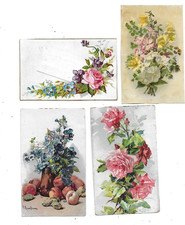 6 anciens chromos fin XIXe  petites fleurs roses message 3 pub. chocolat 1 Klein