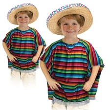 Enfants Poncho Mexicain Ouest Sauvage Bandit Garçons Filles Costume Déguisement