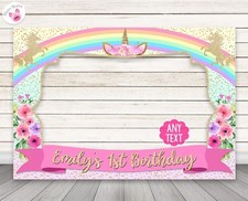 Unicorn Horn Gold Rainbow Flowers Photo Booth Frame Prop -  PRINTED & SHIPPED
