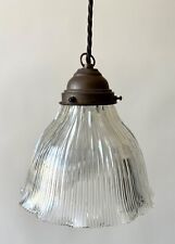 Vintage Holophane glass tulip light shade prismatic + fittings newly rewired