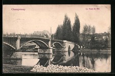 Old postcard Champrosay, Le Pont de Ris 