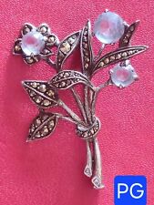 Superbe Broche Années 50/60 En Argent (Poinçon Crabe) Aigue Marine & Marcassite 