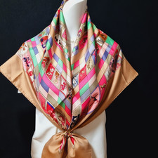 RARE VINTAGE HERMES Silk Scarf "Correspondance" Carre 90 Duty-free US