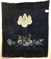 Meiji Era Tsutsugaki Indigo Futon Cover 186x160cm Cotton Boro Textile