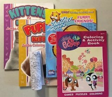 Children's Coloring Books Lot of 4- Littlest Pet Shop, Zhu Zhu Pets, Puppy/Kitty