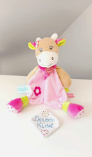 Doudou Plat/Mouchoir Vache Rose Vert Fleur Super Craquante Coquillette  Baby Nat